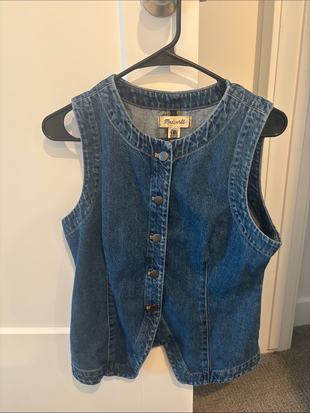 Madewell Blue Denim Sleeveless Button-Front Vest